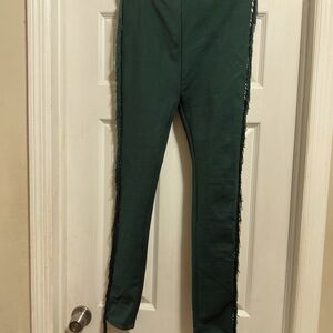 Green Fringe Trim Pants
